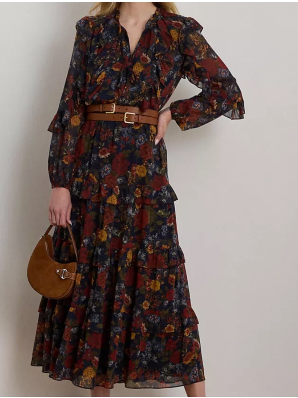 Ralph Lauren Lauren Floral Crinkle Georgette Tiered Dress New with Tags Sz 6